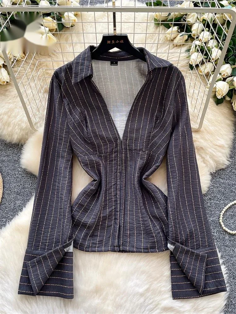 Французская блузка в полоску для работы, женская, с глубоким V-образным вырезом, длинным рукавом, простая повседневная тонкая рубашка, весенний минималистичный офисный топ для женщин
Французская блузка в полоску для работы, женская, с глубоким V-образным вырезом, длинным рукавом, простая повседневная тонкая рубашка, весенний минималистичный офисный топ для женщин