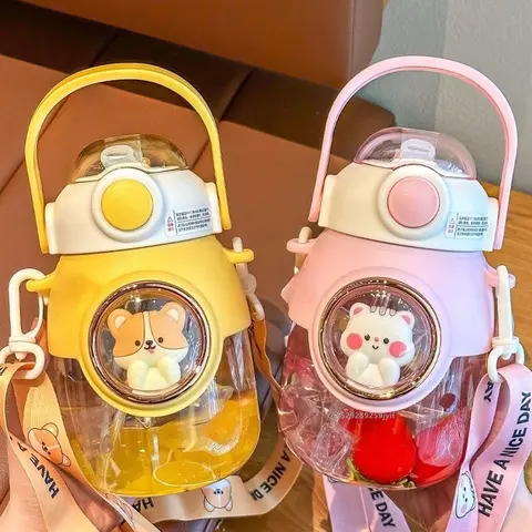 Bottiglia d'acqua per bambini da 820 ml Bottiglia d'acqua per cartoni animati con cannuccia e manico Tazza per bottiglia portatile per bambini Studenti Scuola