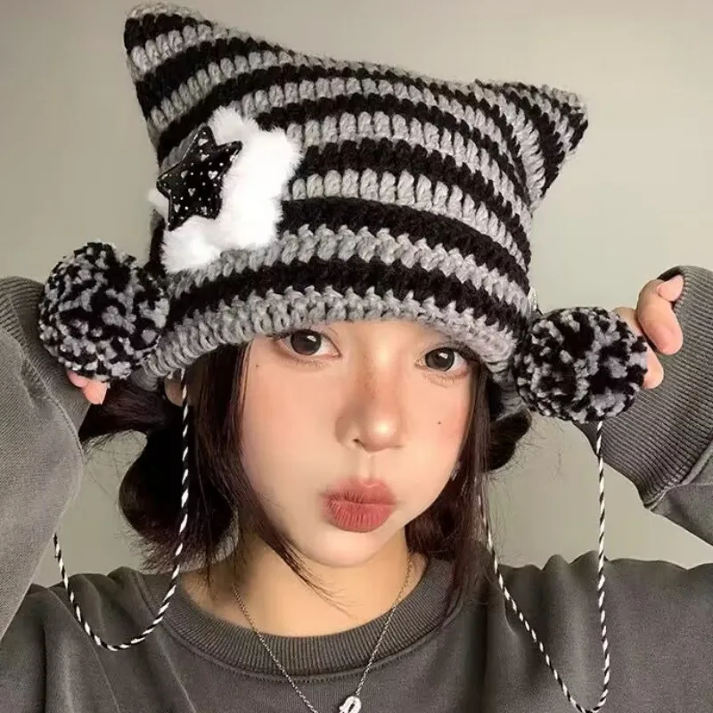 Y2K Cute Knitted Ear Cat Beanie Hat Women Little Devil Striped Hat Autumn Winter Casual Outdoor Cap Harajuku Skullies Beanies
Y2K Cute Knitted Ear Cat Beanie Hat Women Little Devil Striped Hat Autumn Winter Casual Outdoor Cap Harajuku Skullies Beanies