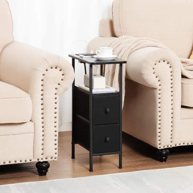 Narrow End Table Living Room with Charging Station, Skinny Side Table with Fabric Drawers, Slim Nightstand
Narrow End Table Living Room with Charging Station, Skinny Side Table with Fabric Drawers, Slim Nightstand