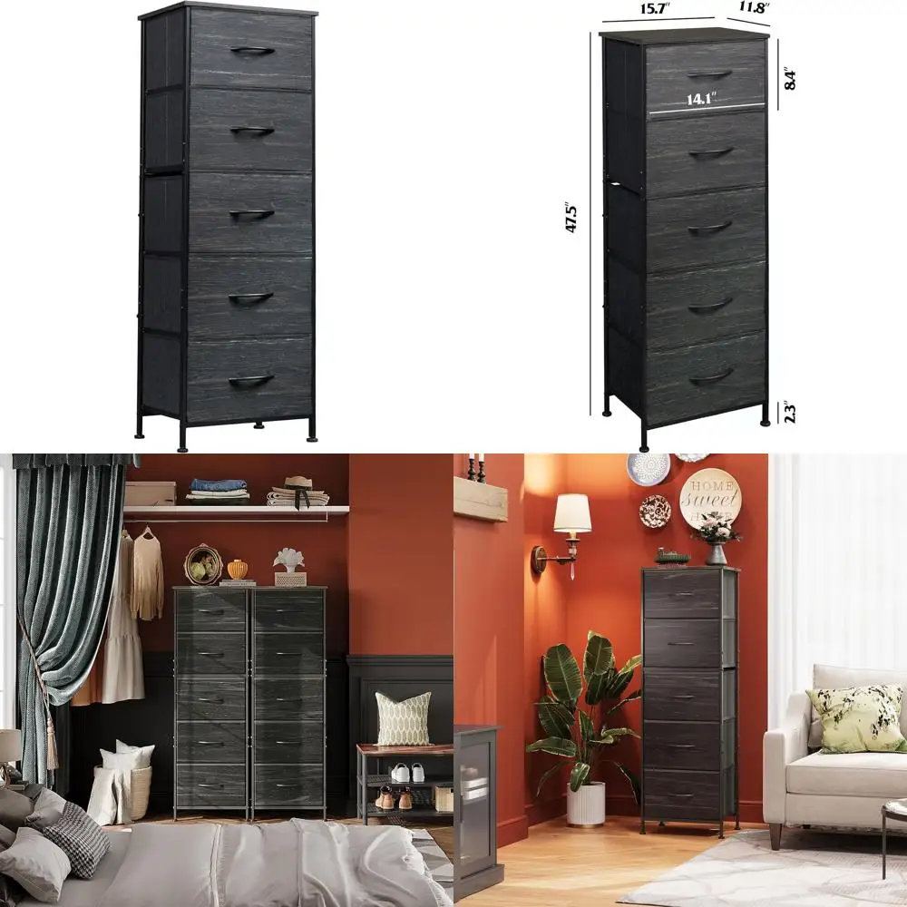5-Drawer Tall Dresser with Wooden Top, Durable Steel Frame, Storage Chest for Bedroom, Closet, or Hallway, Charcoal Black Wood G
5-Drawer Tall Dresser with Wooden Top, Durable Steel Frame, Storage Chest for Bedroom, Closet, or Hallway, Charcoal Black Wood G