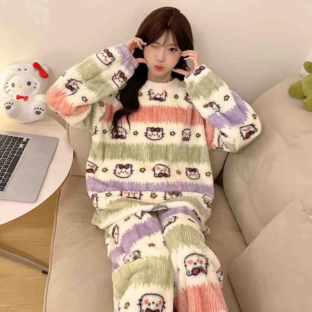 Kawaii Anime Hello Kitty Women's Pajamas Cartoon Sweet Style Round Neck Long Sleeve Set Youth Home Clothes Thick Warm Clothes
Kawaii Anime Hello Kitty Women's Pajamas Cartoon Sweet Style Round Neck Long Sleeve Set Youth Home Clothes Thick Warm Clothes