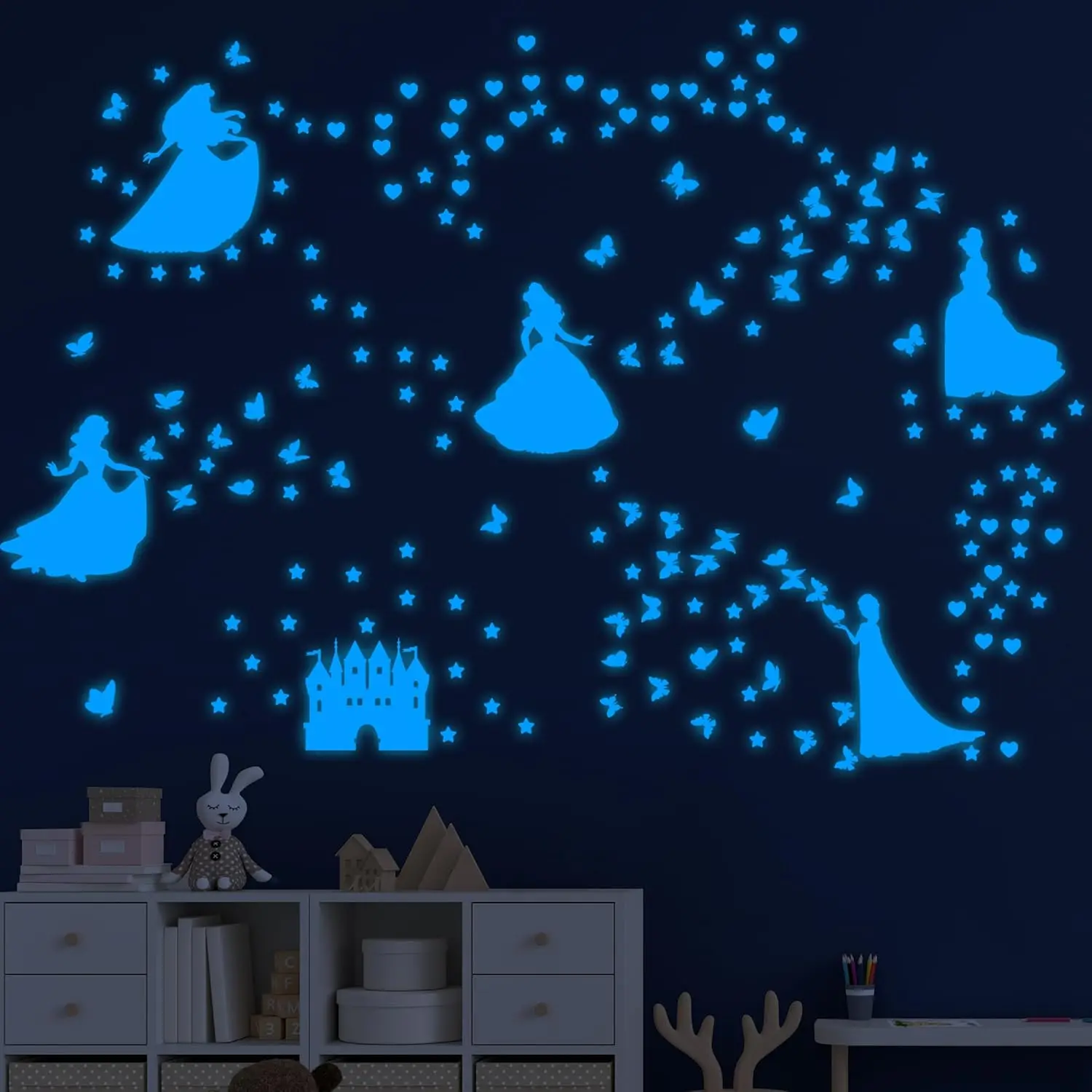 Glow in Dark Princess Castle Wall Sticker, Self-Adhesive Star Butterfly Decal for Girls Room, Fluorescent Ceiling Nursery Blue
Glow in Dark Princess Castle Wall Sticker, Self-Adhesive Star Butterfly Decal for Girls Room, Fluorescent Ceiling Nursery Blue