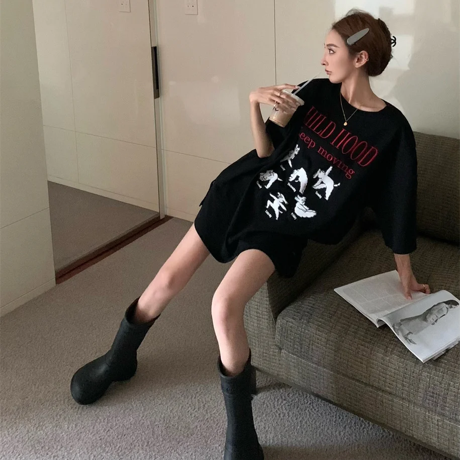 Personalized high street mid length t-shirt for women loose slimming belly covering dress women clothing white dress dress emo
Personalized high street mid length t-shirt for women loose slimming belly covering dress women clothing white dress dress emo