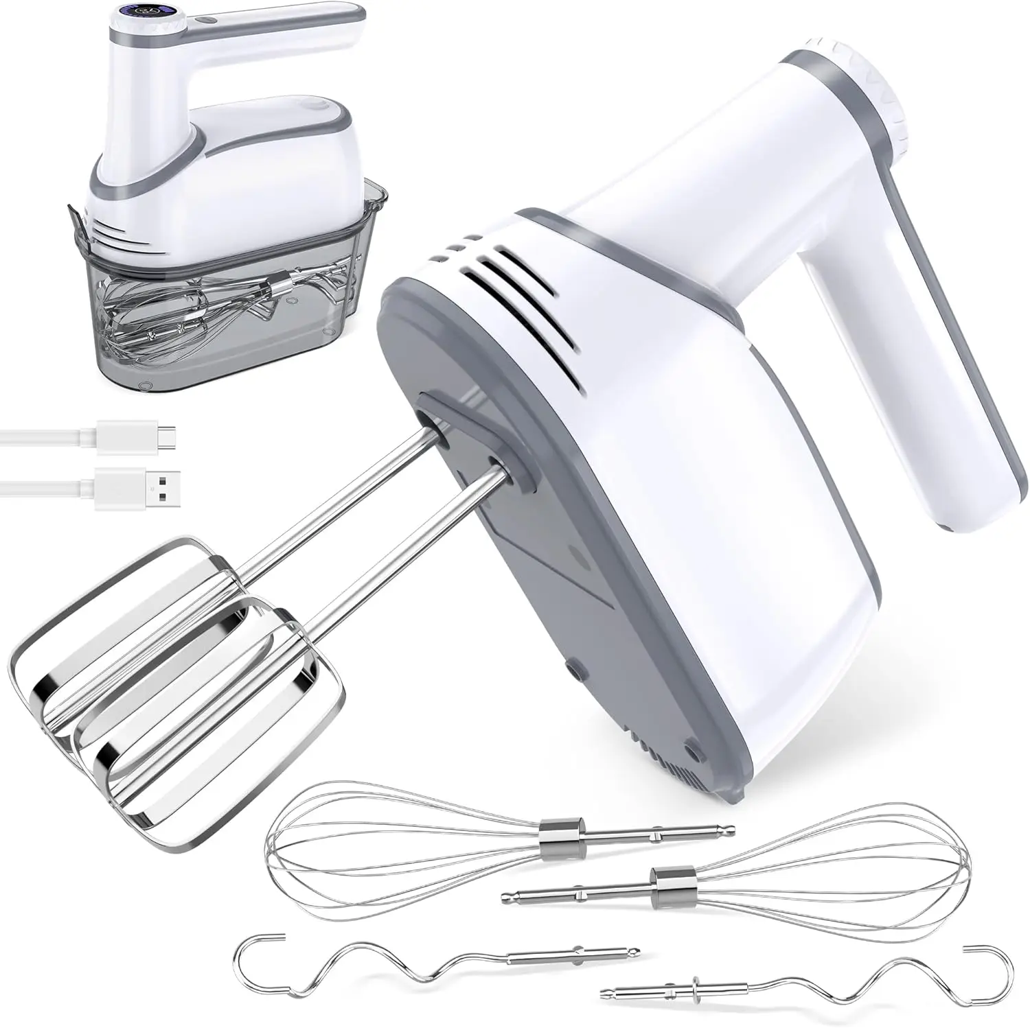 Cordless Hand Mixer, 12-Speed Rechargeable Electric Handheld Mixer with 6 x 304 Stainless Steel Attachments (2 Whisks, 2
Cordless Hand Mixer, 12-Speed Rechargeable Electric Handheld Mixer with 6 x 304 Stainless Steel Attachments (2 Whisks, 2