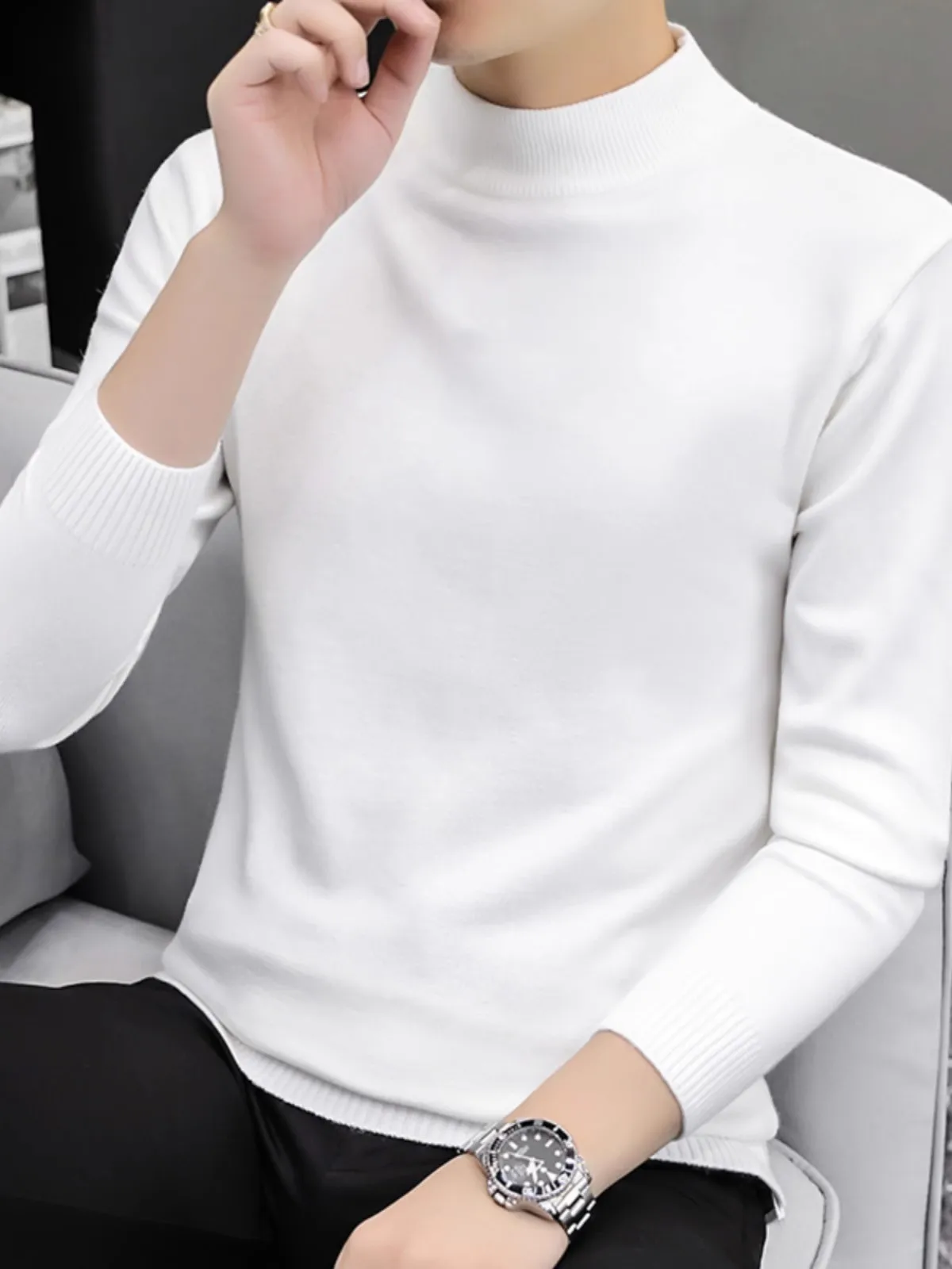 Мужской вязаный свитер Pure White с высоким воротником, теплый базовый слой, корейский стиль, приталенный крой, внутренняя одежда, трикотаж с воротником-стойкой
Мужской вязаный свитер Pure White с высоким воротником, теплый базовый слой, корейский стиль, приталенный крой, внутренняя одежда, трикотаж с воротником-стойкой