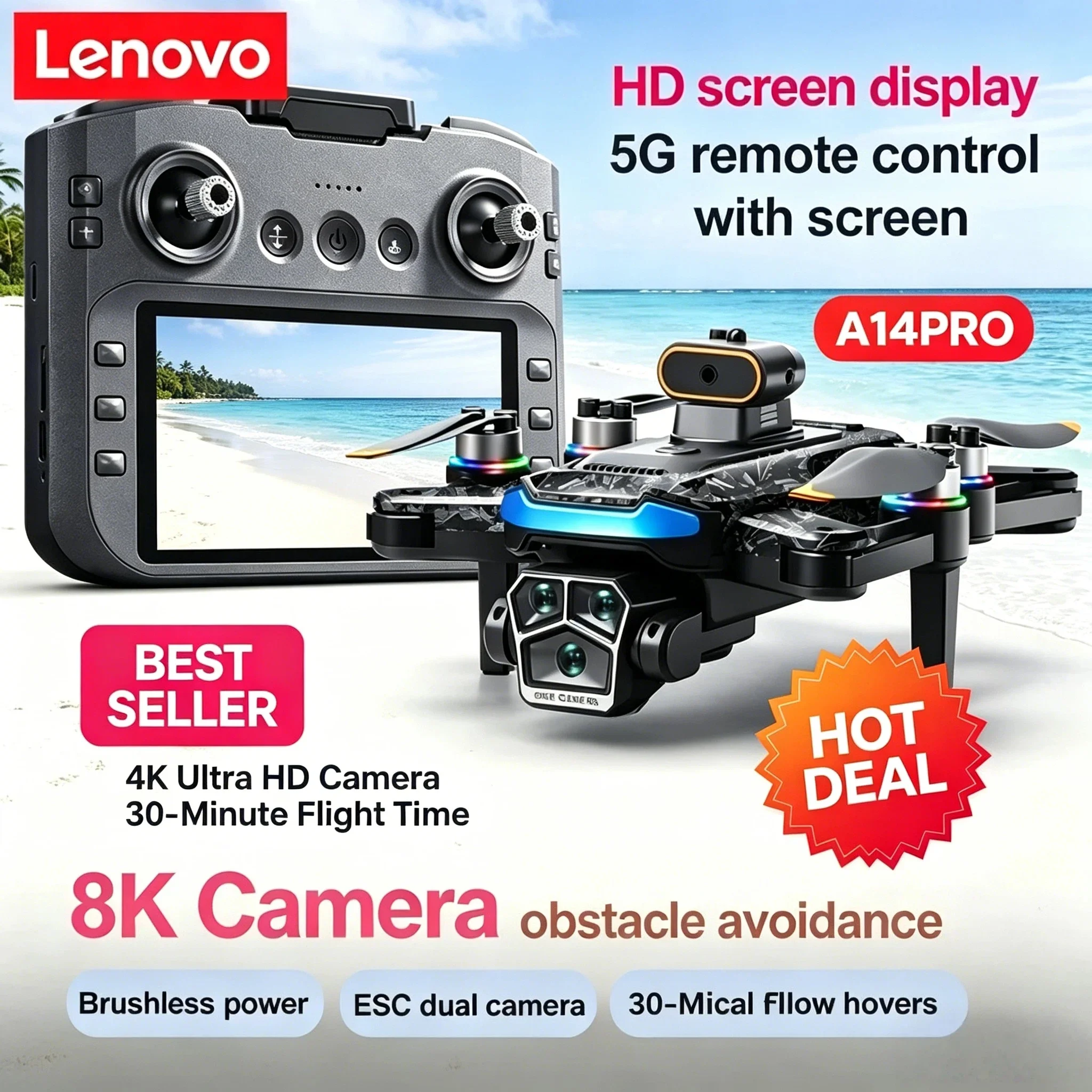 Lenovo Mi A14Pro Max 8K Three Camera Optical Flow GPS Brushless Obstacle Avoidance Foldable Quadcopter RC Distance Drone Toys
Lenovo Mi A14Pro Max 8K Three Camera Optical Flow GPS Brushless Obstacle Avoidance Foldable Quadcopter RC Distance Drone Toys