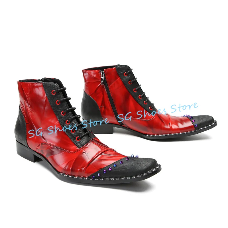 British Style Rivet Sewing High Top Ankle Boots for Men Mixed Color Square Toe Chunky Heel Lace-up Leather Shoes Male Dress Boot
British Style Rivet Sewing High Top Ankle Boots for Men Mixed Color Square Toe Chunky Heel Lace-up Leather Shoes Male Dress Boot