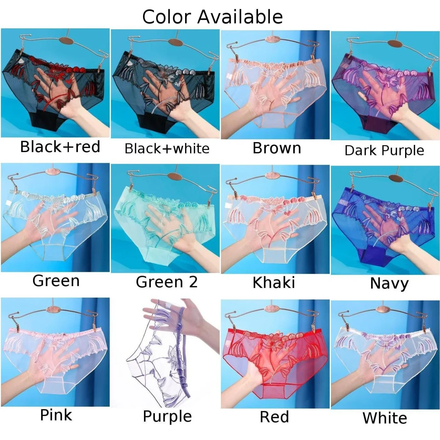 Women Summer Fashion Underwear Embroidery Lace Mesh Transparent Breathable Large Size Bikini Briefs Underpants
Women Summer Fashion Underwear Embroidery Lace Mesh Transparent Breathable Large Size Bikini Briefs Underpants