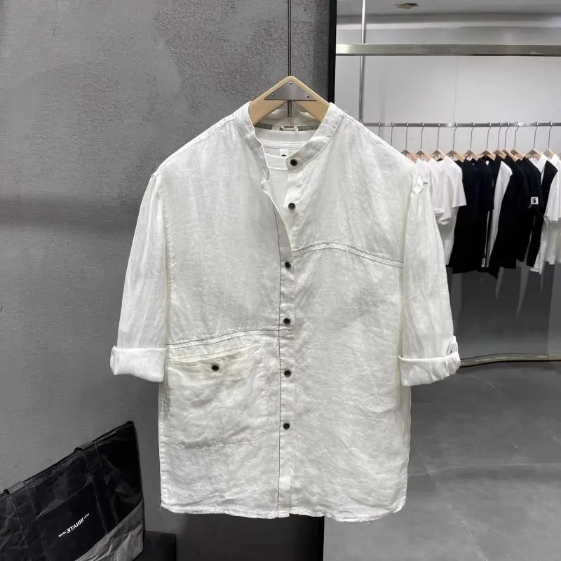 Summer Stand Collar Solid Color Linen Shirt for Men, Short Sleeve Japanese Retro Casual Loose Thin Seven-point Sleeve
Summer Stand Collar Solid Color Linen Shirt for Men, Short Sleeve Japanese Retro Casual Loose Thin Seven-point Sleeve