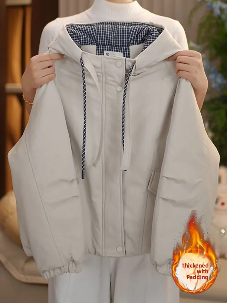 Korean Style Hooded Drawstring Cotton Jacket Women's Pure Color Sandwich Cotton Outerwear Short Length Zipper Closure
Korean Style Hooded Drawstring Cotton Jacket Women's Pure Color Sandwich Cotton Outerwear Short Length Zipper Closure