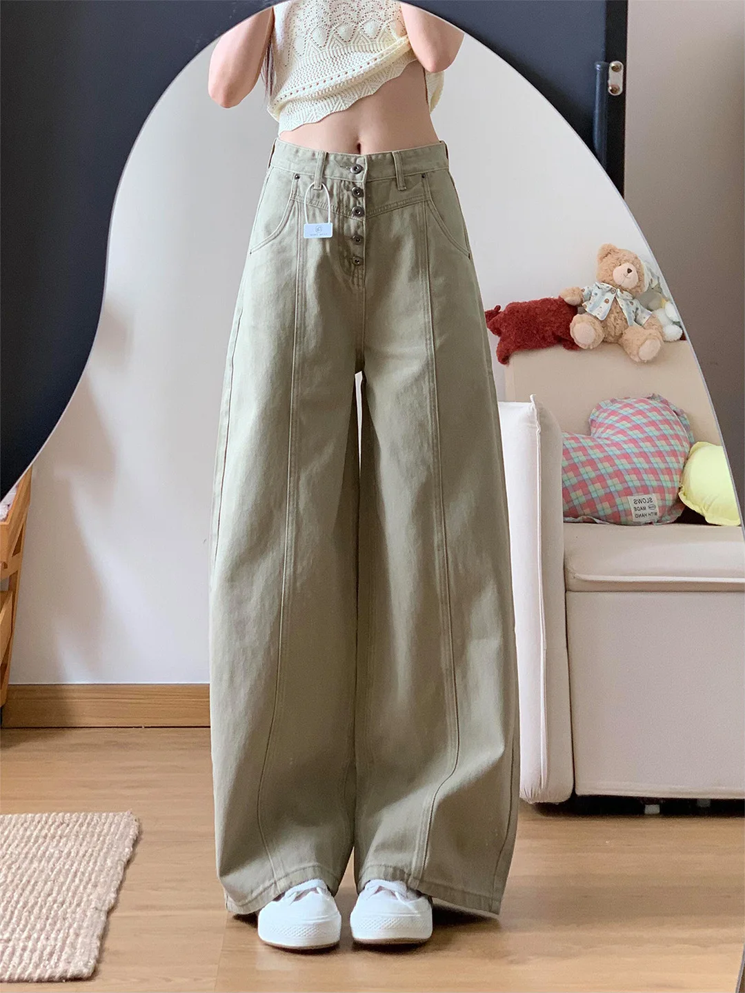 Slimming High Waist Wide Leg Khaki Color Jeans Women's Thin Model Summer New American Style Casual Cotton Denim Pants
Slimming High Waist Wide Leg Khaki Color Jeans Women's Thin Model Summer New American Style Casual Cotton Denim Pants