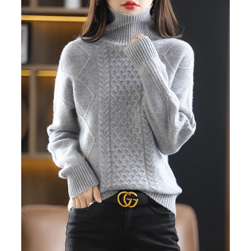 2023 Autumn/Winter New 100% Wool Cashmere Sweater Women's High Neck Knitted Pullover Loose Korean Fashion Women's Top Jacket
2023 Autumn/Winter New 100% Wool Cashmere Sweater Women's High Neck Knitted Pullover Loose Korean Fashion Women's Top Jacket