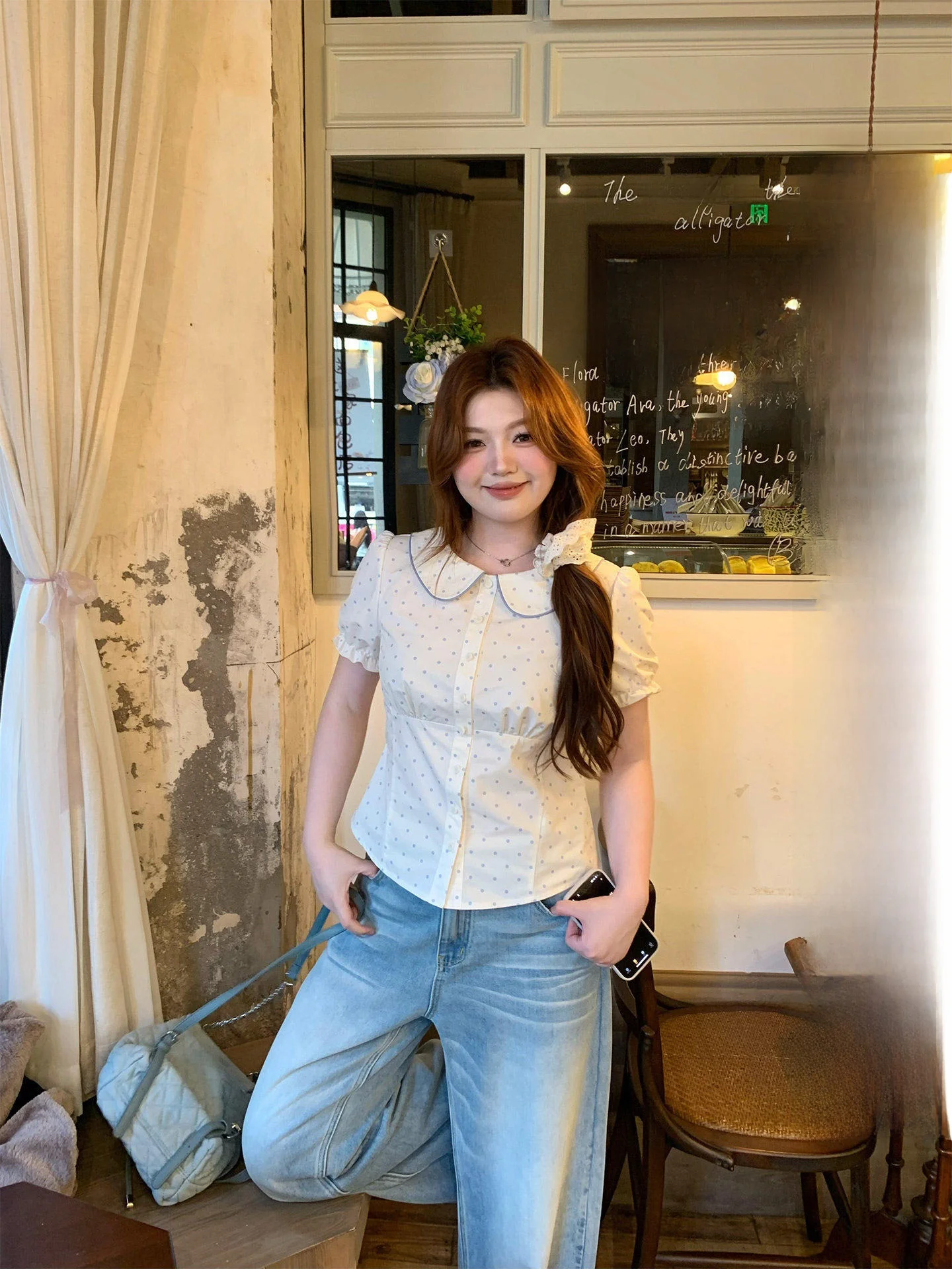 Sweet Polka Dot Short Sleeve Shirt Korean Style Plump MM Spring Summer Doll Collar Checkered Top Women's Casual Fashion
Sweet Polka Dot Short Sleeve Shirt Korean Style Plump MM Spring Summer Doll Collar Checkered Top Women's Casual Fashion