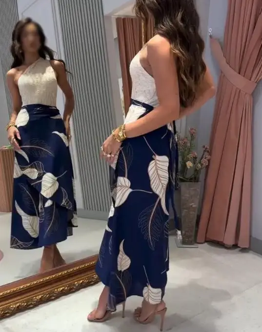 2026 Summer New Leaf Print Asymmetrical Lace Up Women's Skirt Elegant Temperament Slim Fit Casual High Waisted A-Line Skirt
2026 Summer New Leaf Print Asymmetrical Lace Up Women's Skirt Elegant Temperament Slim Fit Casual High Waisted A-Line Skirt