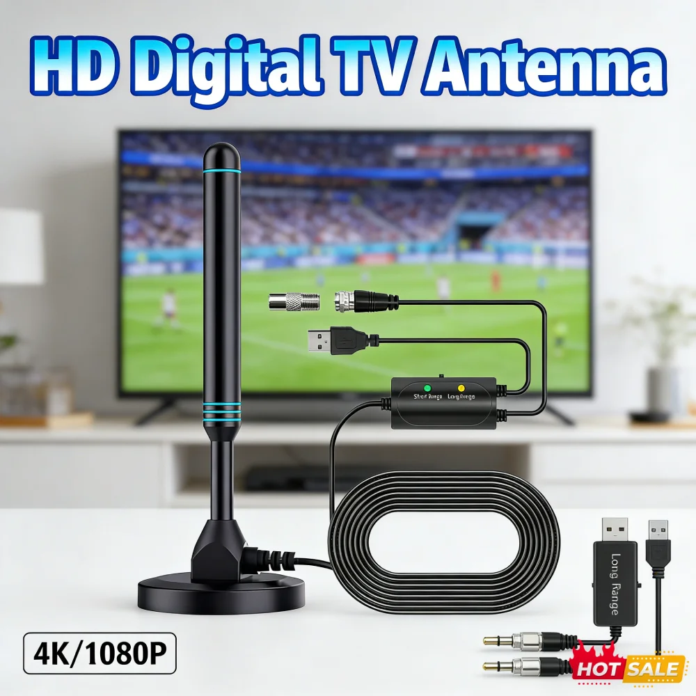 Антенна для телевизора 4K 1080P с усилителем сигнала, 480+ миль, VHF UHF, магнитное основание, для внутреннего и наружного использования, DVB T2 HDTV антенна
Антенна для телевизора 4K 1080P с усилителем сигнала, 480+ миль, VHF UHF, магнитное основание, для внутреннего и наружного использования, DVB T2 HDTV антенна