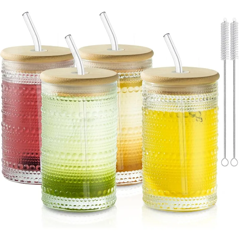 Set of 4 Hobnail Highball Glasses: Embossed Beaded Glass Cups with Lids and Straws – Perfect for Cocktails,
Set of 4 Hobnail Highball Glasses: Embossed Beaded Glass Cups with Lids and Straws – Perfect for Cocktails,