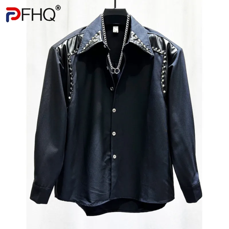 PFHQ New Rivet Design Men's PU Leather Shirts Personalized Shoulder Pad Trendy 2024 Contrast Color Single Breast Male Tops
PFHQ New Rivet Design Men's PU Leather Shirts Personalized Shoulder Pad Trendy 2024 Contrast Color Single Breast Male Tops