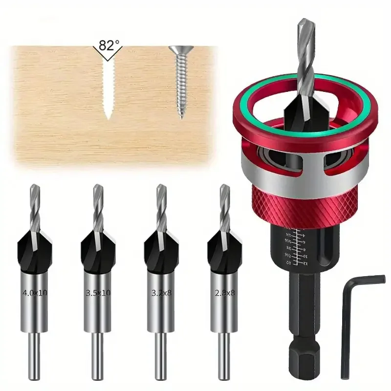 4Pcs Drill Bits Set, 4-Blade Alloy Countersink with Adjustable Depth, Precision Metalworking Tools for Professional Drilling
4Pcs Drill Bits Set, 4-Blade Alloy Countersink with Adjustable Depth, Precision Metalworking Tools for Professional Drilling