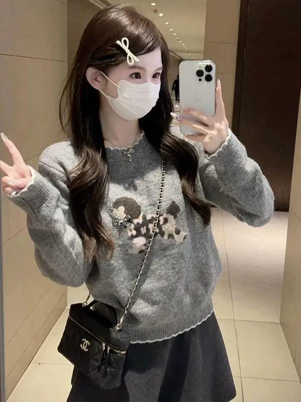 Korean Style Sweet Dog Pattern Knitted Sweater Women's Spring Autumn Short round Neck Lace Trim Design Casual Loose Fit Long ...
Korean Style Sweet Dog Pattern Knitted Sweater Women's Spring Autumn Short round Neck Lace Trim Design Casual Loose Fit Long ...
