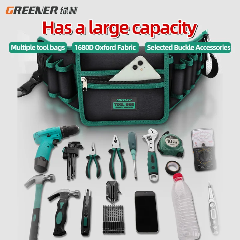 GREENERY Multifunctional Electrician Tool Belt Storage Bag Portable Waterproof Heavy Duty Hardware Tools Organizer for Repairs
GREENERY Multifunctional Electrician Tool Belt Storage Bag Portable Waterproof Heavy Duty Hardware Tools Organizer for Repairs