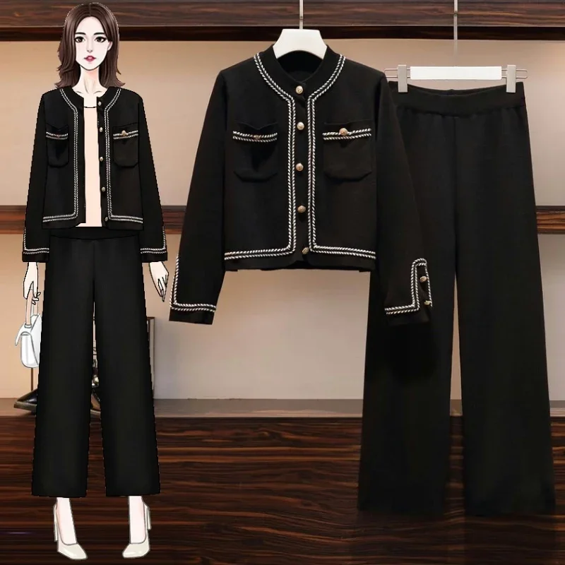 Knit 2 Piece Sets Women Full Sleeve O-Neck Knitted Sweater And Wide Leg Pant Knitting Two Piece Set Women Clothing E7434
Knit 2 Piece Sets Women Full Sleeve O-Neck Knitted Sweater And Wide Leg Pant Knitting Two Piece Set Women Clothing E7434
