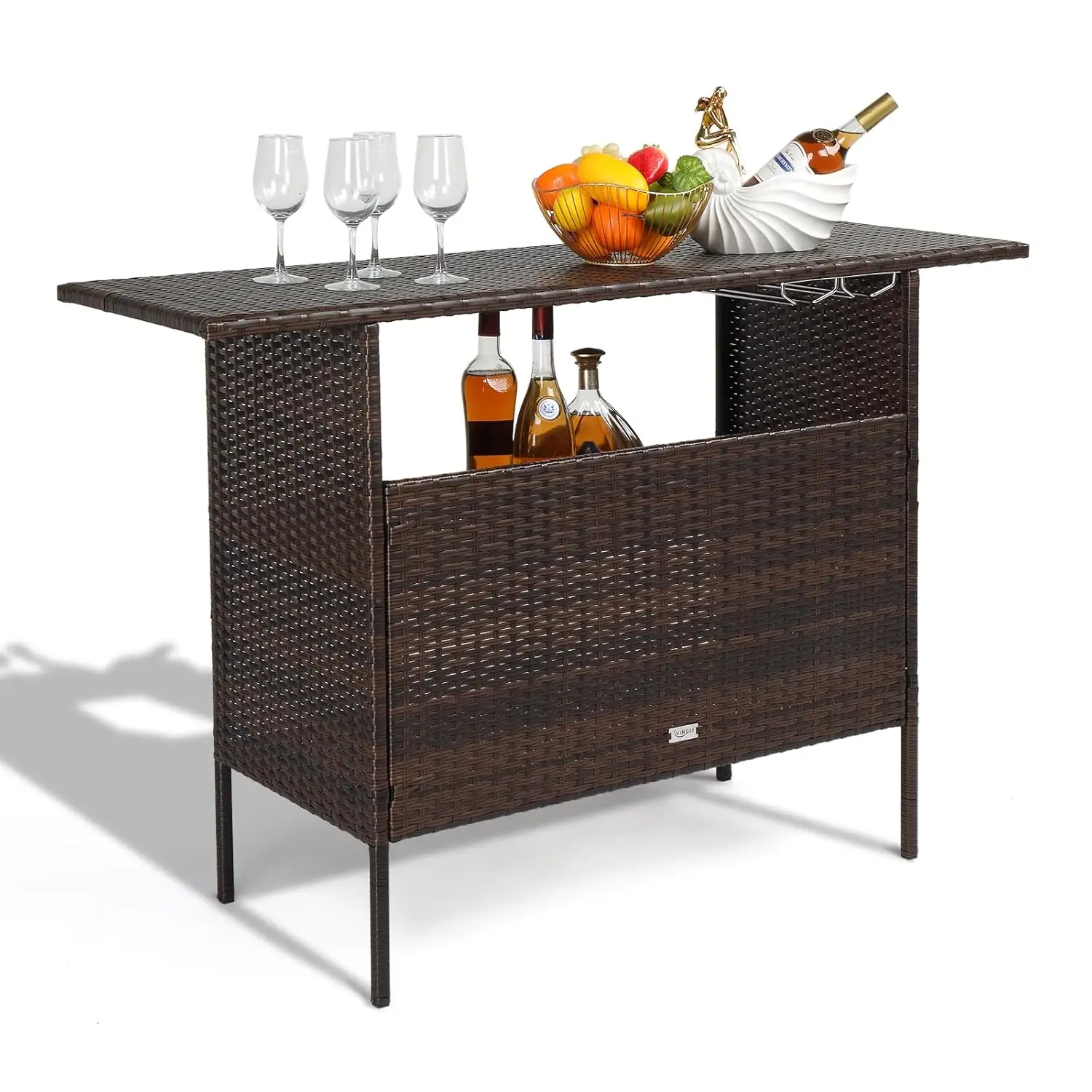 Wicker Outdoor Bar Table 2 Steel Shelves Rattan Storage Backyard Poolside Garden, Customized
Wicker Outdoor Bar Table 2 Steel Shelves Rattan Storage Backyard Poolside Garden, Customized