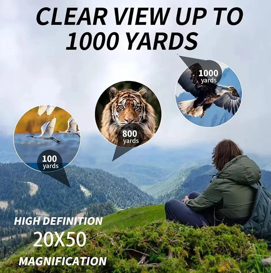 20X50 binoculars, smartphone adapter with BAK4 prism FMC lens telescope, tactical binoculars for hiking
20X50 binoculars, smartphone adapter with BAK4 prism FMC lens telescope, tactical binoculars for hiking
