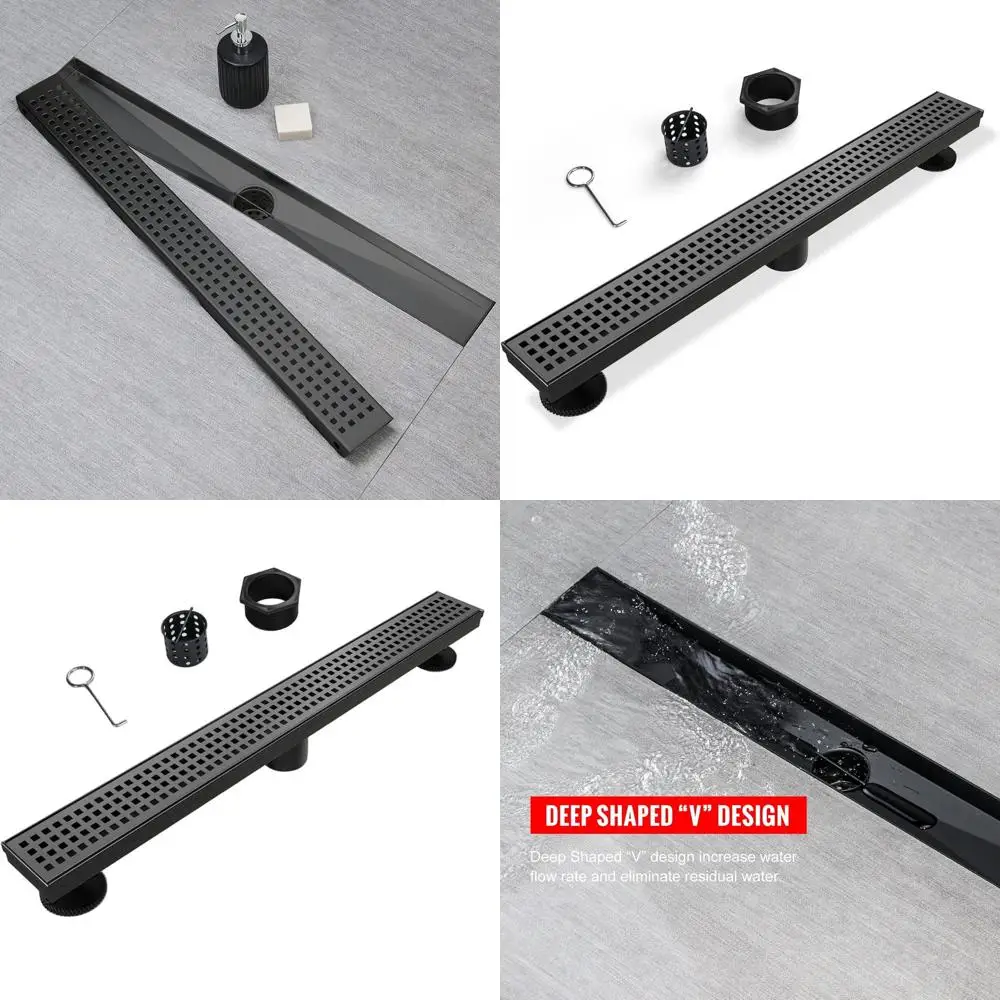 32 Matte Black Linear Shower Drain with Removable Grate, 304 Stainless Steel, Hair Strainer & Adjustable Feet
32 Matte Black Linear Shower Drain with Removable Grate, 304 Stainless Steel, Hair Strainer & Adjustable Feet