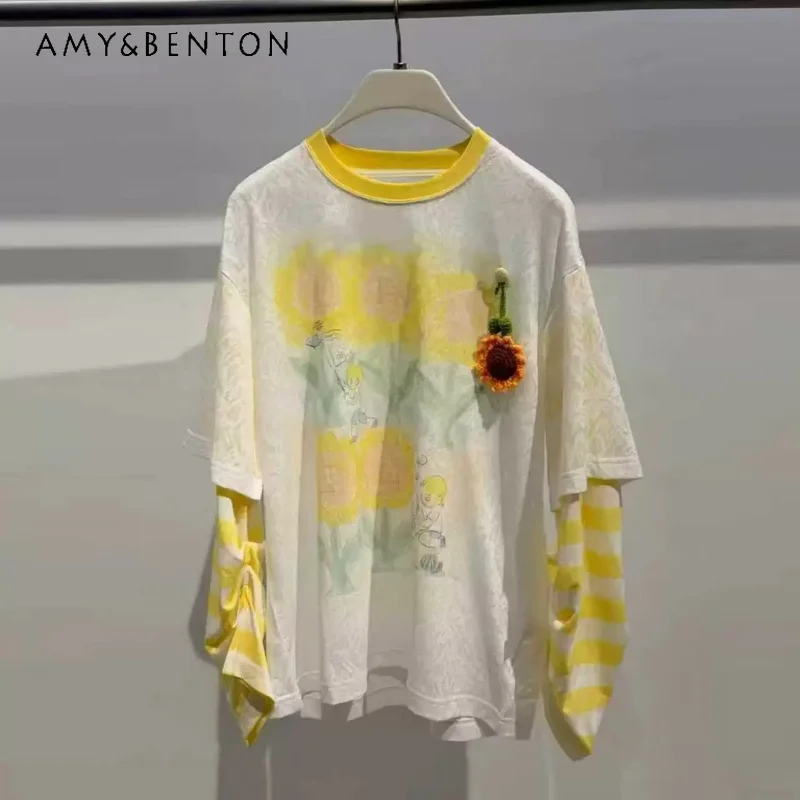 Three-dimensional Cartoon Printing Round Neck Splicing Long-sleeved Women's T-shirt 2026 New Loose Versatile Pants Suit Ladies
Three-dimensional Cartoon Printing Round Neck Splicing Long-sleeved Women's T-shirt 2026 New Loose Versatile Pants Suit Ladies