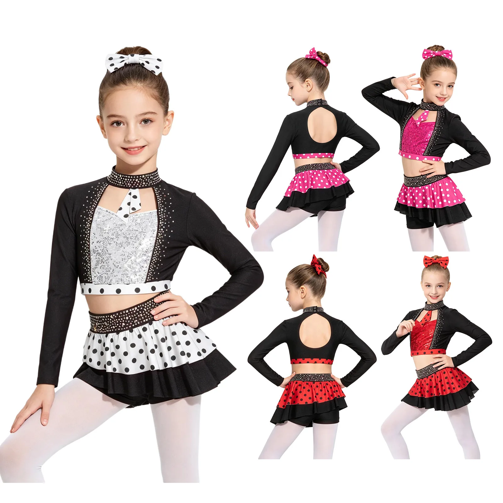Girls Sparkly Rhinestone Jazz Dance Costume Cutout Long Sleeve Crop Top Skirted Shorts Hairtie Breathable Stretchy Competition
Girls Sparkly Rhinestone Jazz Dance Costume Cutout Long Sleeve Crop Top Skirted Shorts Hairtie Breathable Stretchy Competition