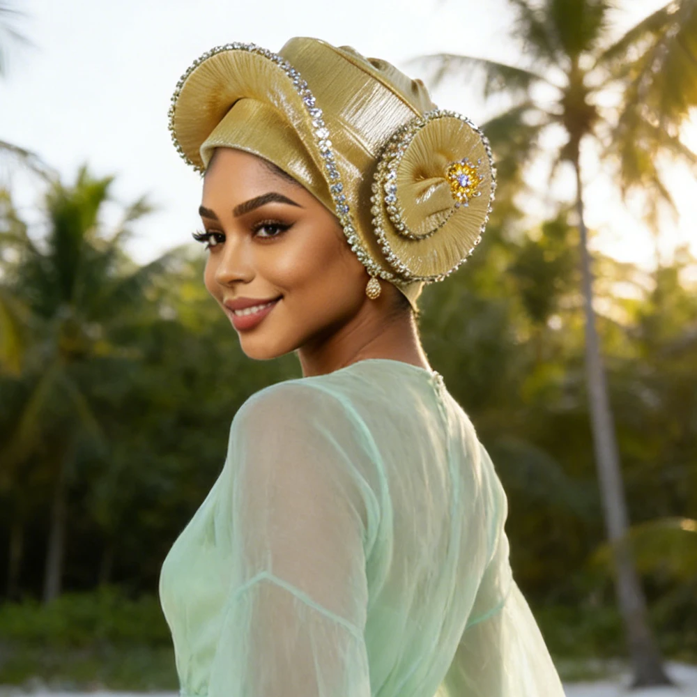 Luxury Rhinstone Spiral Beret Turban for Women Afrcian Headtie Auto Gele Female Head Wrap Nigerian Wedding Party Geles Headpiece
Luxury Rhinstone Spiral Beret Turban for Women Afrcian Headtie Auto Gele Female Head Wrap Nigerian Wedding Party Geles Headpiece
