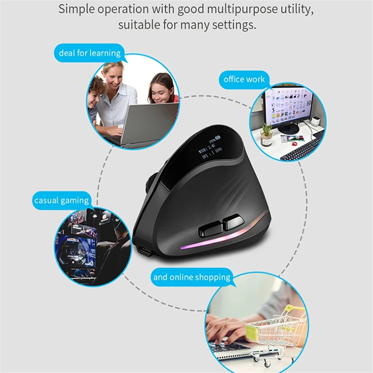ABYB Rechargeable Wireless Vertical Mouse with Screen Display Ergonomic Mice 6 Button Programmable Gaming Mouse for Gamer
ABYB Rechargeable Wireless Vertical Mouse with Screen Display Ergonomic Mice 6 Button Programmable Gaming Mouse for Gamer