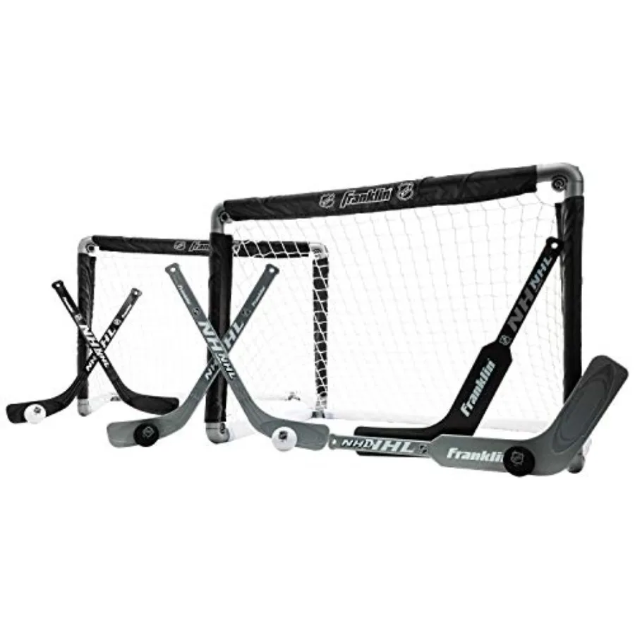 NHL Mini Hockey Goal Set: knee and mini hockey goals, youth sticks, goalie sticks, foam balls lightweight plastic, blue/red, po
NHL Mini Hockey Goal Set: knee and mini hockey goals, youth sticks, goalie sticks, foam balls lightweight plastic, blue/red, po
