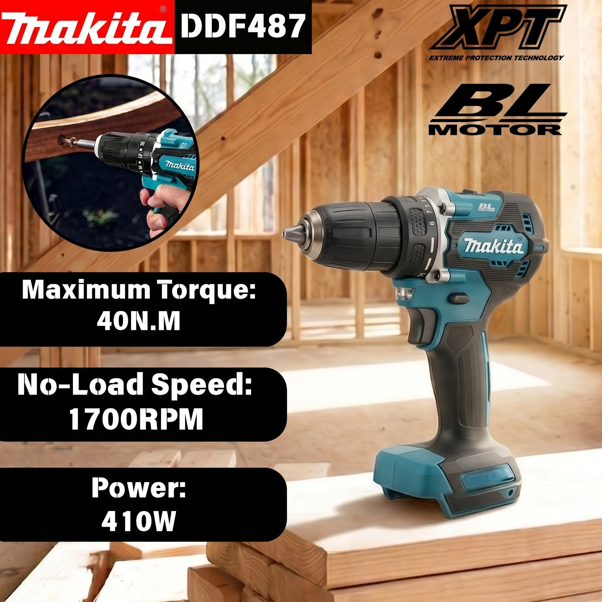 Makita DDF487Z 18V LXT Brushless Drill Driver 2-Speed 0-1700 0-500 RPM 40Nm Torque 10mm Keyless Chuck Cordless Screwdriver Bare
Makita DDF487Z 18V LXT Brushless Drill Driver 2-Speed 0-1700 0-500 RPM 40Nm Torque 10mm Keyless Chuck Cordless Screwdriver Bare