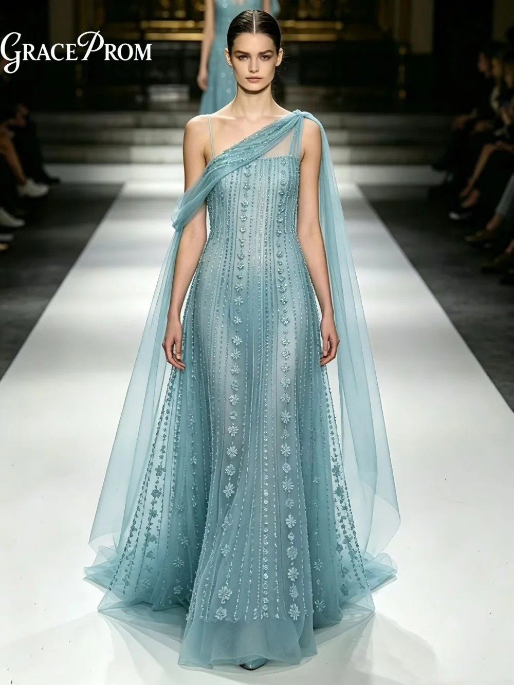 Aqua Vertical Floral Beaded Sky Blue Party Dress Luminous One Shoulder Flowy Tulle Cape Evening Gown Wedding Guests فساتين سهرة
Aqua Vertical Floral Beaded Sky Blue Party Dress Luminous One Shoulder Flowy Tulle Cape Evening Gown Wedding Guests فساتين سهرة