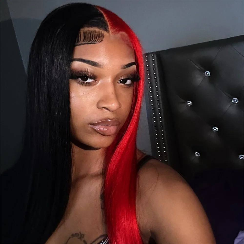 High Quality Highlight Red With Black 13x6 HD Lace Frontal Wig Human Hair Ombre Color Brazilian Straight Lace Front Wig Pre Pluc
High Quality Highlight Red With Black 13x6 HD Lace Frontal Wig Human Hair Ombre Color Brazilian Straight Lace Front Wig Pre Pluc