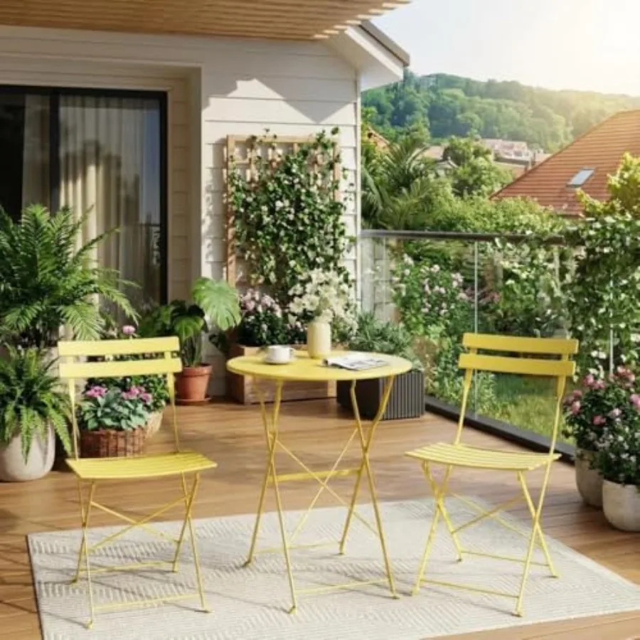 3-Piece Folding Bistro Set Outdoor Patio Furniture Space-Saving Foldable Chairs Table with Heavy-Duty Powder-Coated Steel Frame
3-Piece Folding Bistro Set Outdoor Patio Furniture Space-Saving Foldable Chairs Table with Heavy-Duty Powder-Coated Steel Frame