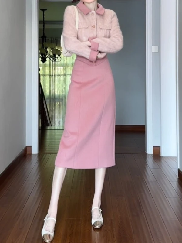 Chic Short Jacket Skirt Set Gentle Style Warmth Midweight Winter Casual Wear Cotton Flip Collar Long Sleeve Top
Chic Short Jacket Skirt Set Gentle Style Warmth Midweight Winter Casual Wear Cotton Flip Collar Long Sleeve Top