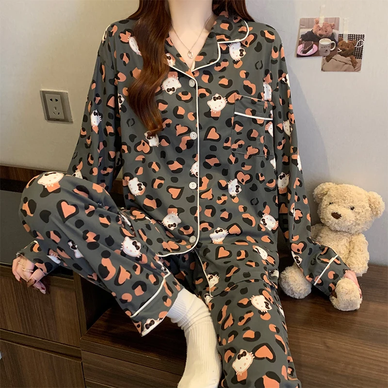 Leopard and Hello Kitty Elegant Women' s Pajama Set Autumn Winter 2 Piece Set Loungewear Lapel Cardigan Top and Pants Sleepwear
Leopard and Hello Kitty Elegant Women' s Pajama Set Autumn Winter 2 Piece Set Loungewear Lapel Cardigan Top and Pants Sleepwear