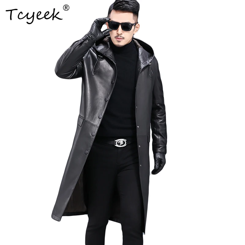 Tcyeek Осенне-зимняя высококачественная мужская куртка из натуральной кожи с капюшоном размера плюс Черная длинная куртка Куртка Кожаная Мужская 가죽 자켓
Tcyeek Осенне-зимняя высококачественная мужская куртка из натуральной кожи с капюшоном размера плюс Черная длинная куртка Куртка Кожаная Мужская 가죽 자켓