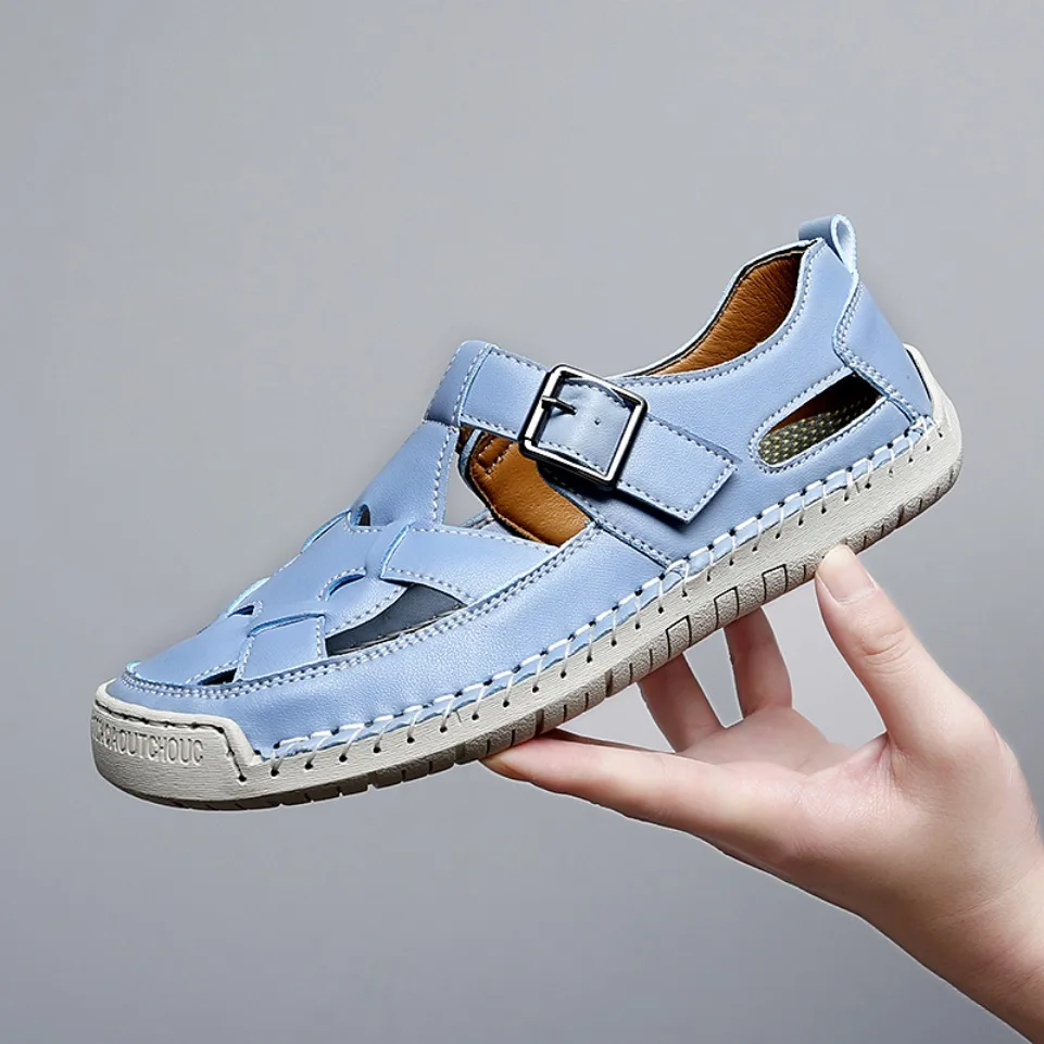 Летние дышащие кожаные женские сандалии, модные женские шлепанцы, нескользящие повседневные женские римские сандалии, уличные пляжные сандалии на плоской подошве
Летние дышащие кожаные женские сандалии, модные женские шлепанцы, нескользящие повседневные женские римские сандалии, уличные пляжные сандалии на плоской подошве