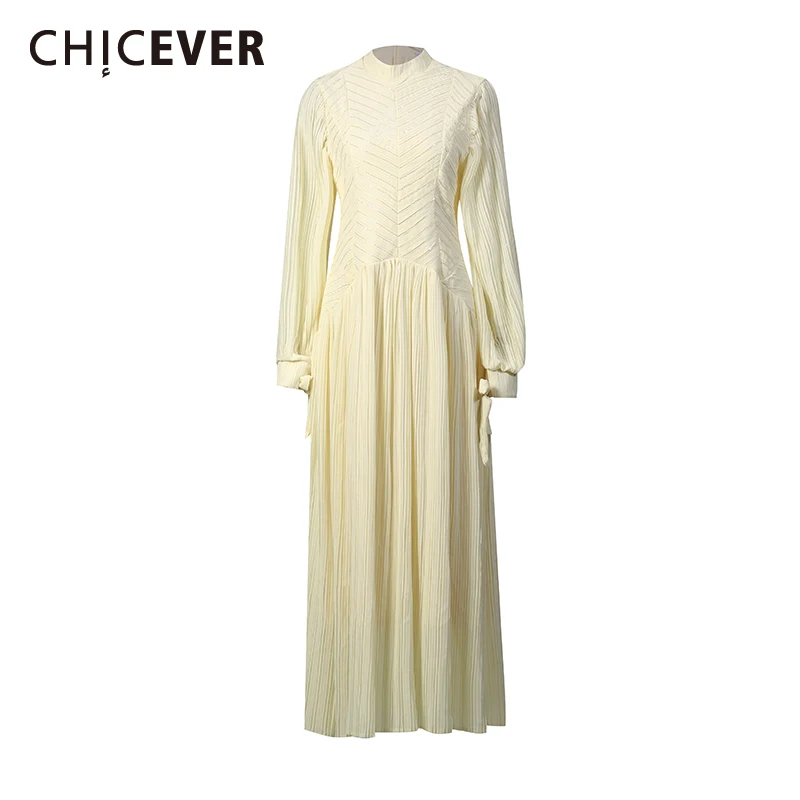 CHICEVER Solid Spliced Folds Chic Dress Female Stand Collar Long Sleeve Loose French Gentle Women's Dresses Autumn Fashion New
CHICEVER Solid Spliced Folds Chic Dress Female Stand Collar Long Sleeve Loose French Gentle Women's Dresses Autumn Fashion New