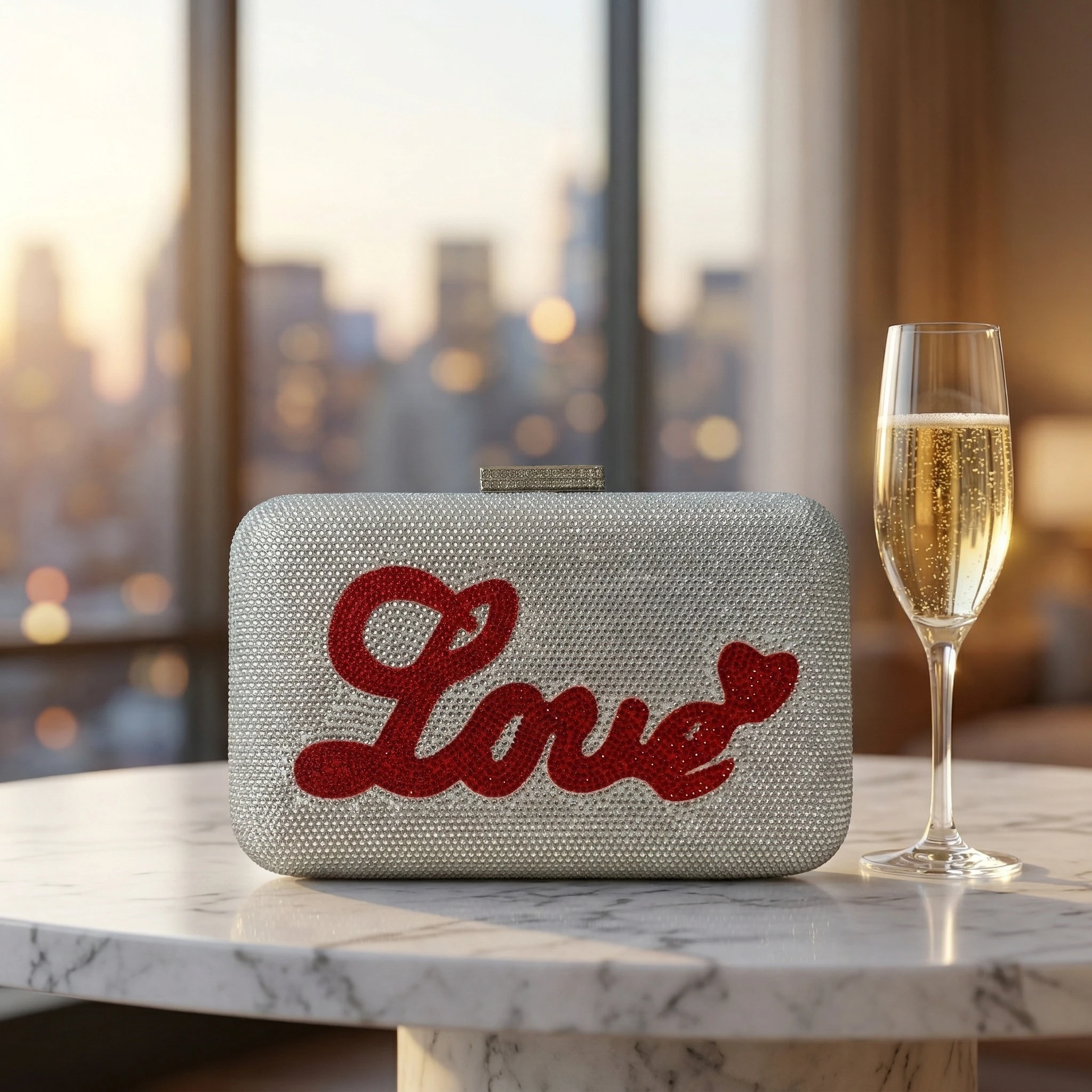 Women's Silver Rhinestone Clutch Purse with Red Heart/Love Crystal Chain Strap Evening Bag for Wedding Party Prom Cocktail
Women's Silver Rhinestone Clutch Purse with Red Heart/Love Crystal Chain Strap Evening Bag for Wedding Party Prom Cocktail