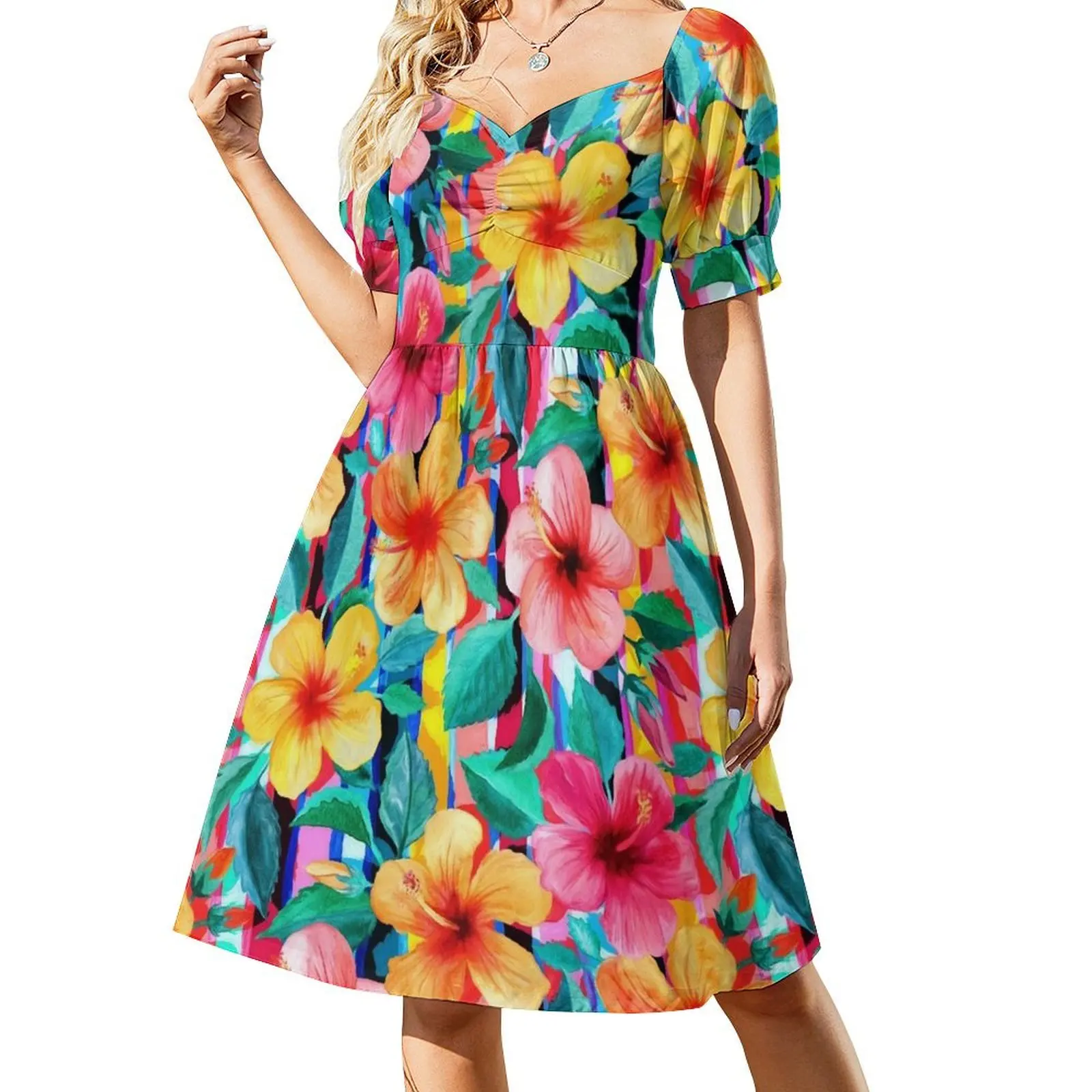 OTT Maximalist Hawaiian Hibiscus Floral with Stripes Short Sleeved Dress dresses korean style Party dresses for women Dress
OTT Maximalist Hawaiian Hibiscus Floral with Stripes Short Sleeved Dress dresses korean style Party dresses for women Dress