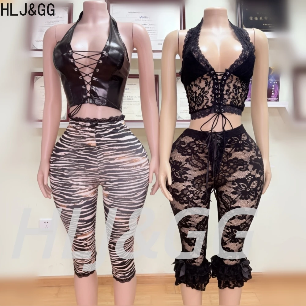 HLJ&GG Fashion Halter Lace See Though Two Piece Sets Women Sleeveless Backless Slim Crop Top And Shorts Outfits Sexy Streetwear
HLJ&GG Fashion Halter Lace See Though Two Piece Sets Women Sleeveless Backless Slim Crop Top And Shorts Outfits Sexy Streetwear