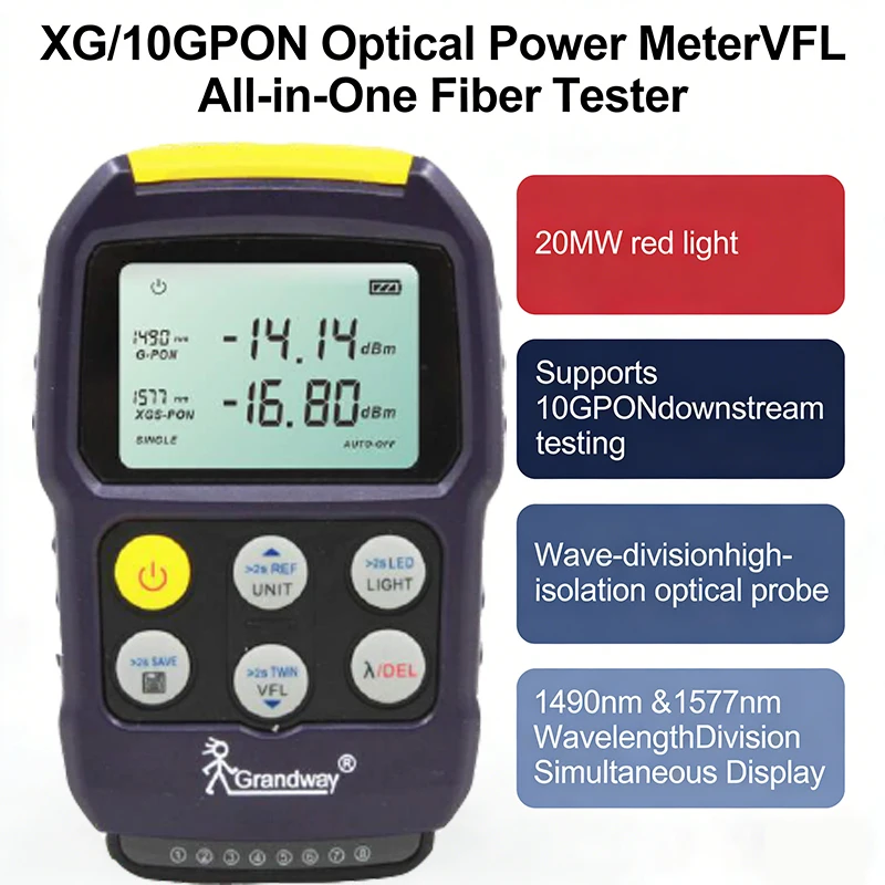 Новый оптический измеритель мощности 10G XGPON OPM с VFL 1577/1490 нм + VFL 20 мВт + 10G/XGPON, все в одном
Новый оптический измеритель мощности 10G XGPON OPM с VFL 1577/1490 нм + VFL 20 мВт + 10G/XGPON, все в одном