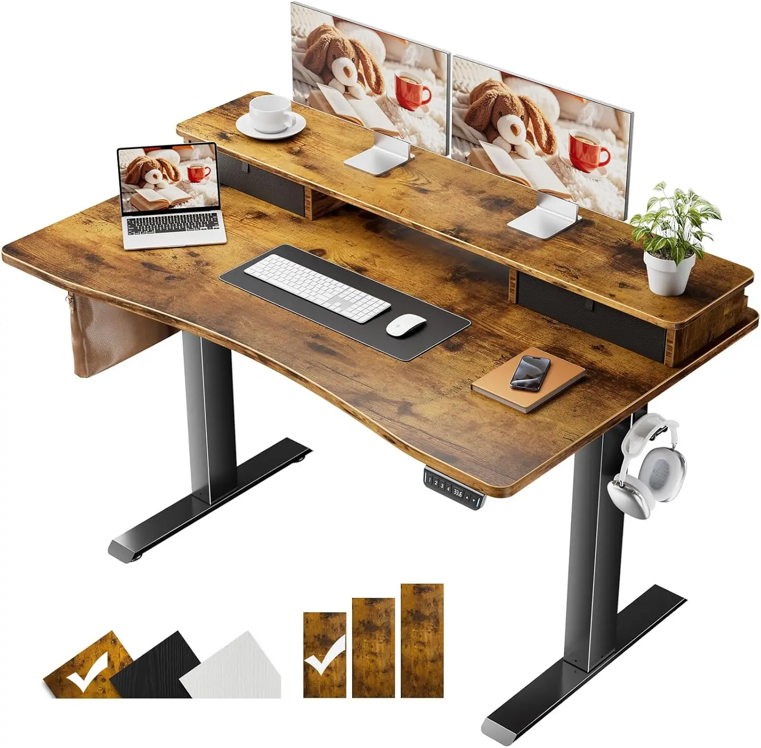 47.2'×27.6' Adjustable Standing Desk with Monitor Shelf & Drawers, Brown Home Office Workstation
47.2'×27.6' Adjustable Standing Desk with Monitor Shelf & Drawers, Brown Home Office Workstation