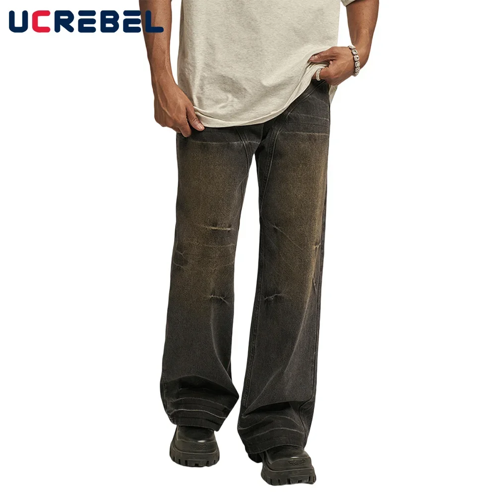 Pleated Denim Pants Mens High Street Washed Distressed Straight Loose Wide leg Trousers Men Jeans
Pleated Denim Pants Mens High Street Washed Distressed Straight Loose Wide leg Trousers Men Jeans
