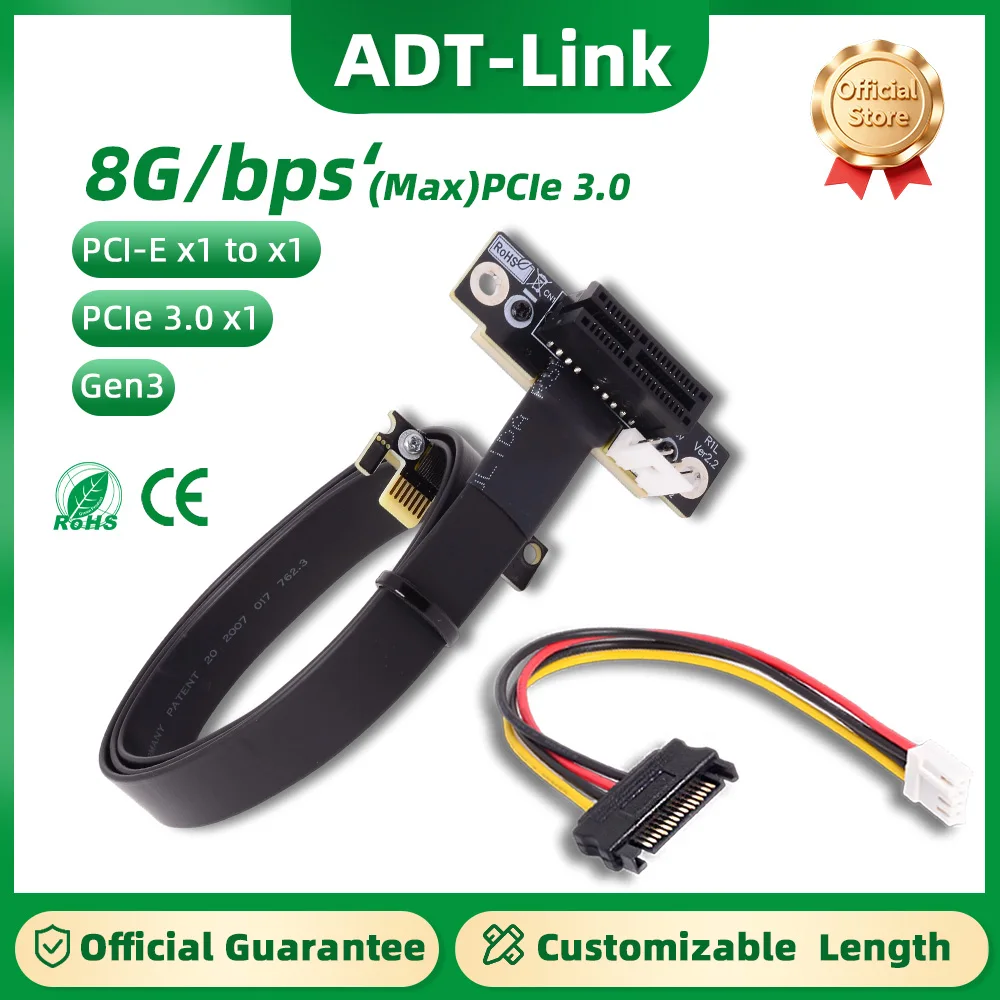 ADT-Link PCI-E 4.0 3.0 x1 to x1 Riser Cable GPU/WK Dual 90° Right-angled 16G/bps High Speed PCI Express 1x Extension Adapter
ADT-Link PCI-E 4.0 3.0 x1 to x1 Riser Cable GPU/WK Dual 90° Right-angled 16G/bps High Speed PCI Express 1x Extension Adapter